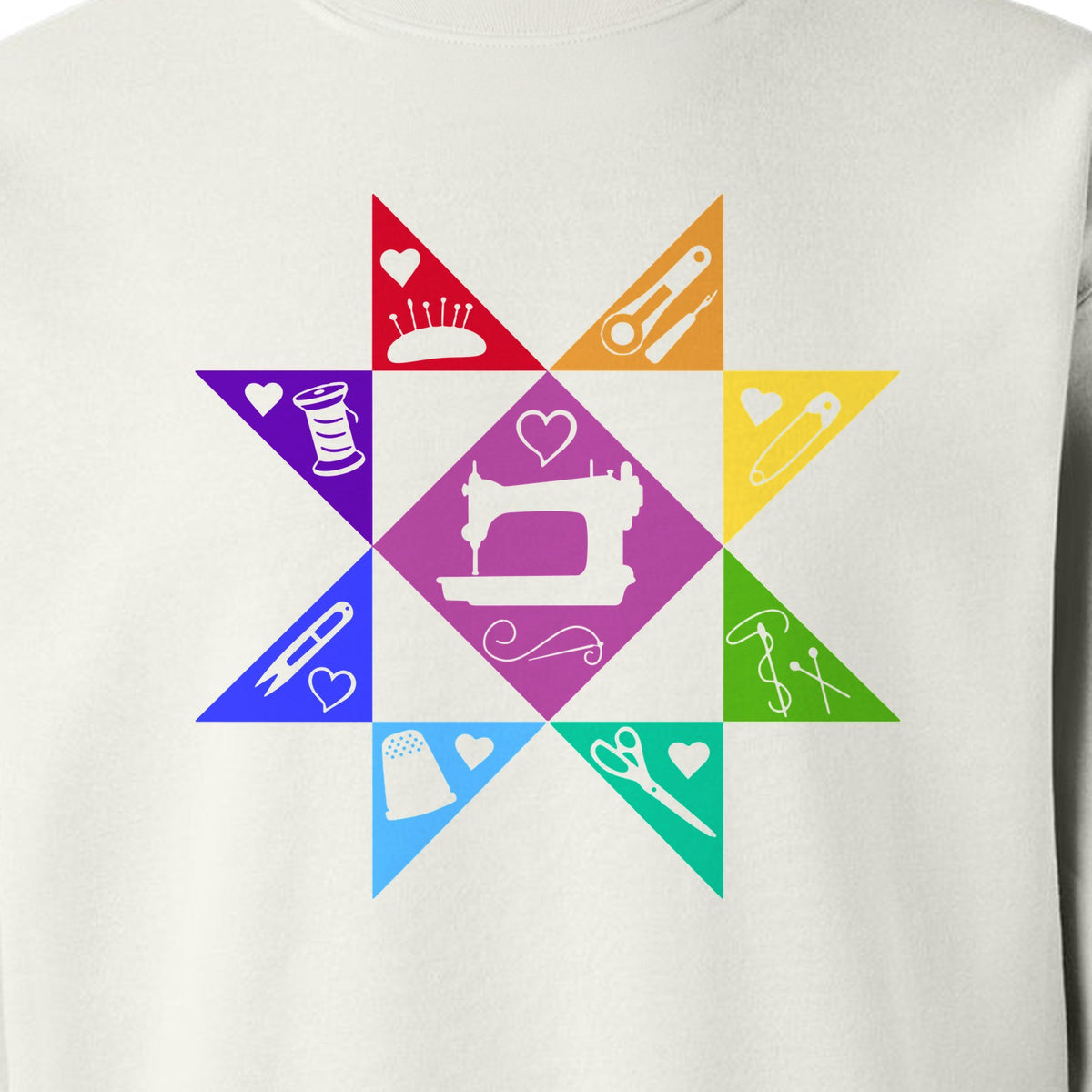 Quilting Sweatshirt, Rainbow Star Sewing Machine Design for Quilters and Craft Lovers