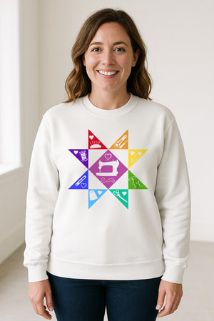 Quilting Sweatshirt, Rainbow Star Sewing Machine Design for Quilters and Craft Lovers