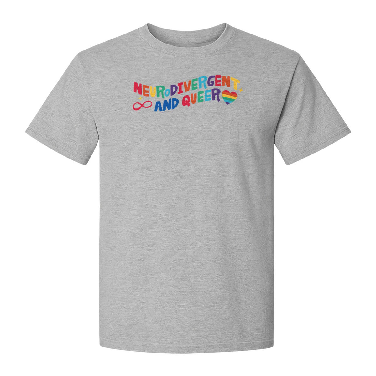 Neurodivergent and Queer T-Shirt, Rainbow Heart Infinity Symbol Pride Awareness Graphic