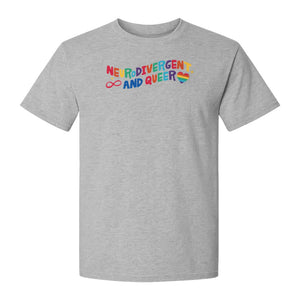 Neurodivergent and Queer T-Shirt, Rainbow Heart Infinity Symbol Pride Awareness Graphic