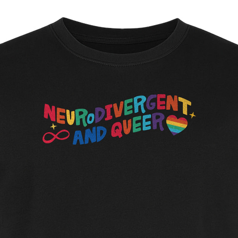 Neurodivergent and Queer T-Shirt, Rainbow Heart Infinity Symbol Pride Awareness Graphic