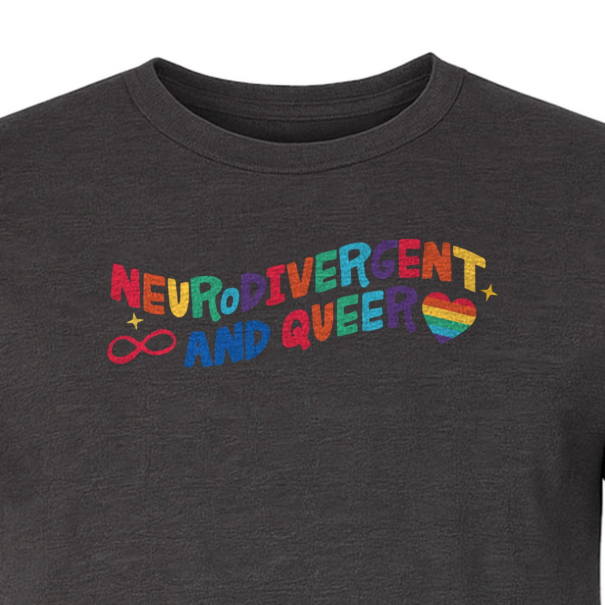 Neurodivergent and Queer T-Shirt, Rainbow Heart Infinity Symbol Pride Awareness Graphic