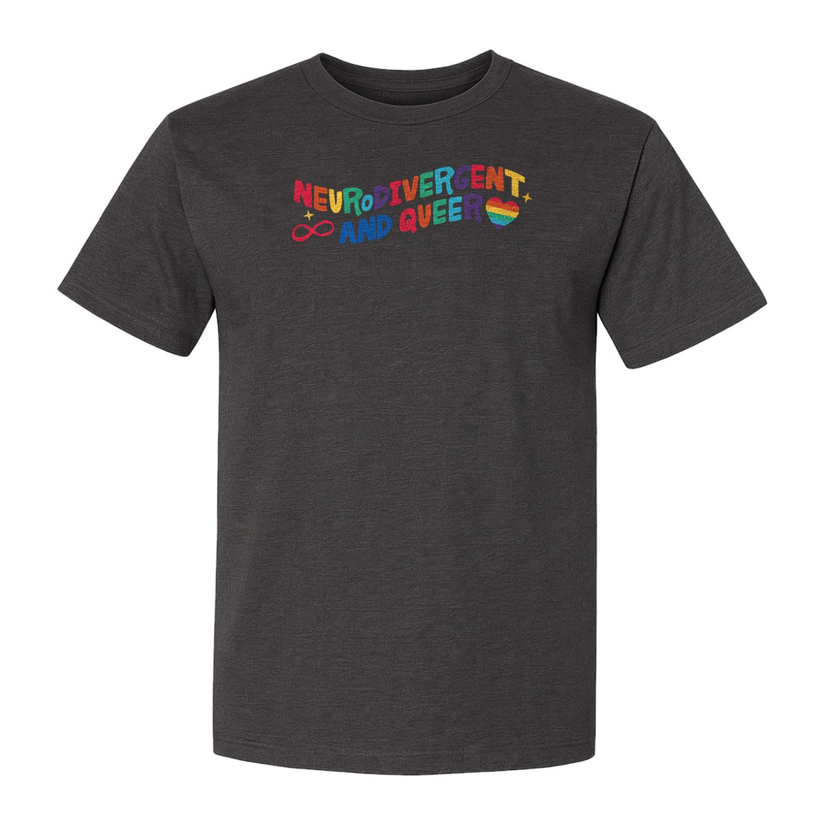 Neurodivergent and Queer T-Shirt, Rainbow Heart Infinity Symbol Pride Awareness Graphic