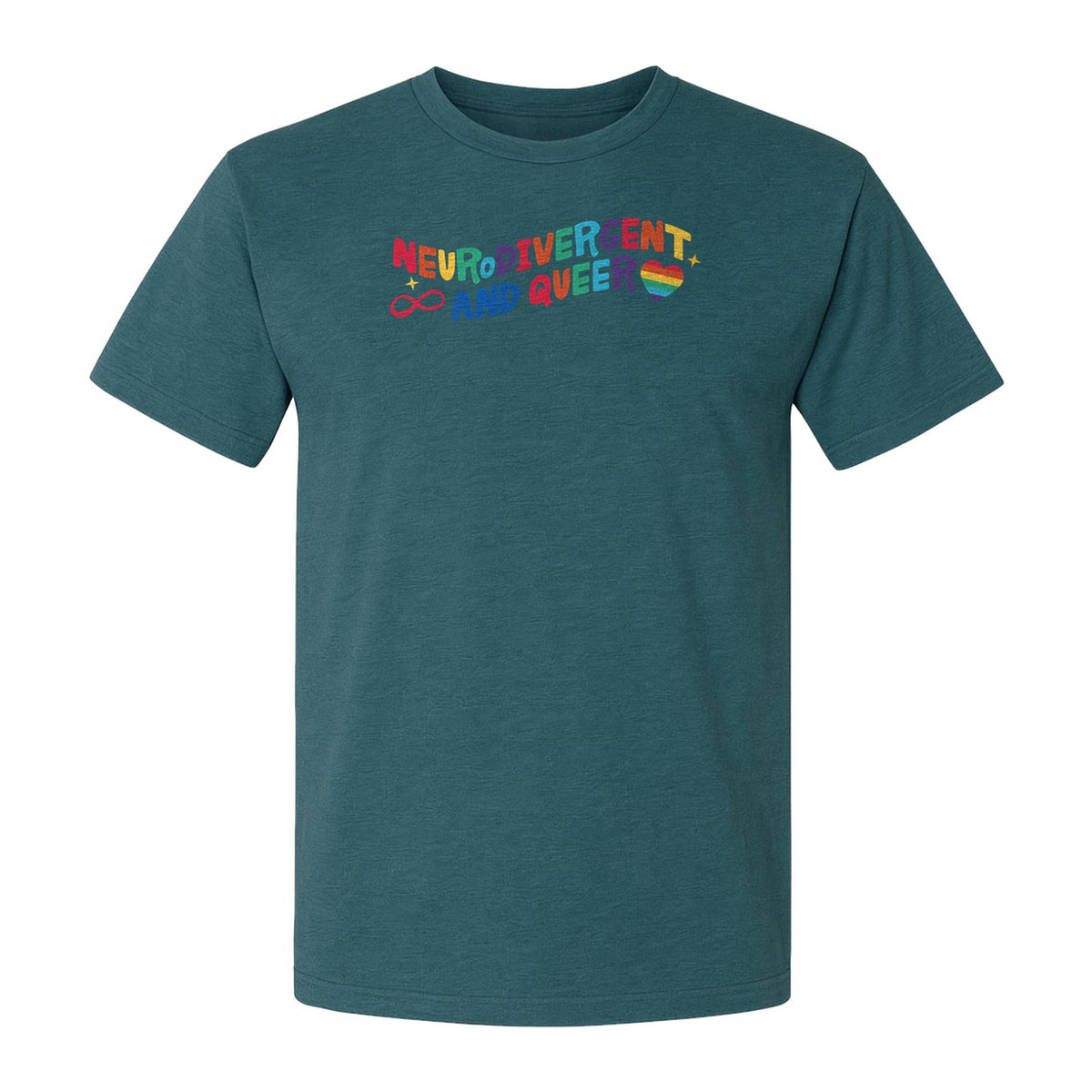 Neurodivergent and Queer T-Shirt, Rainbow Heart Infinity Symbol Pride Awareness Graphic
