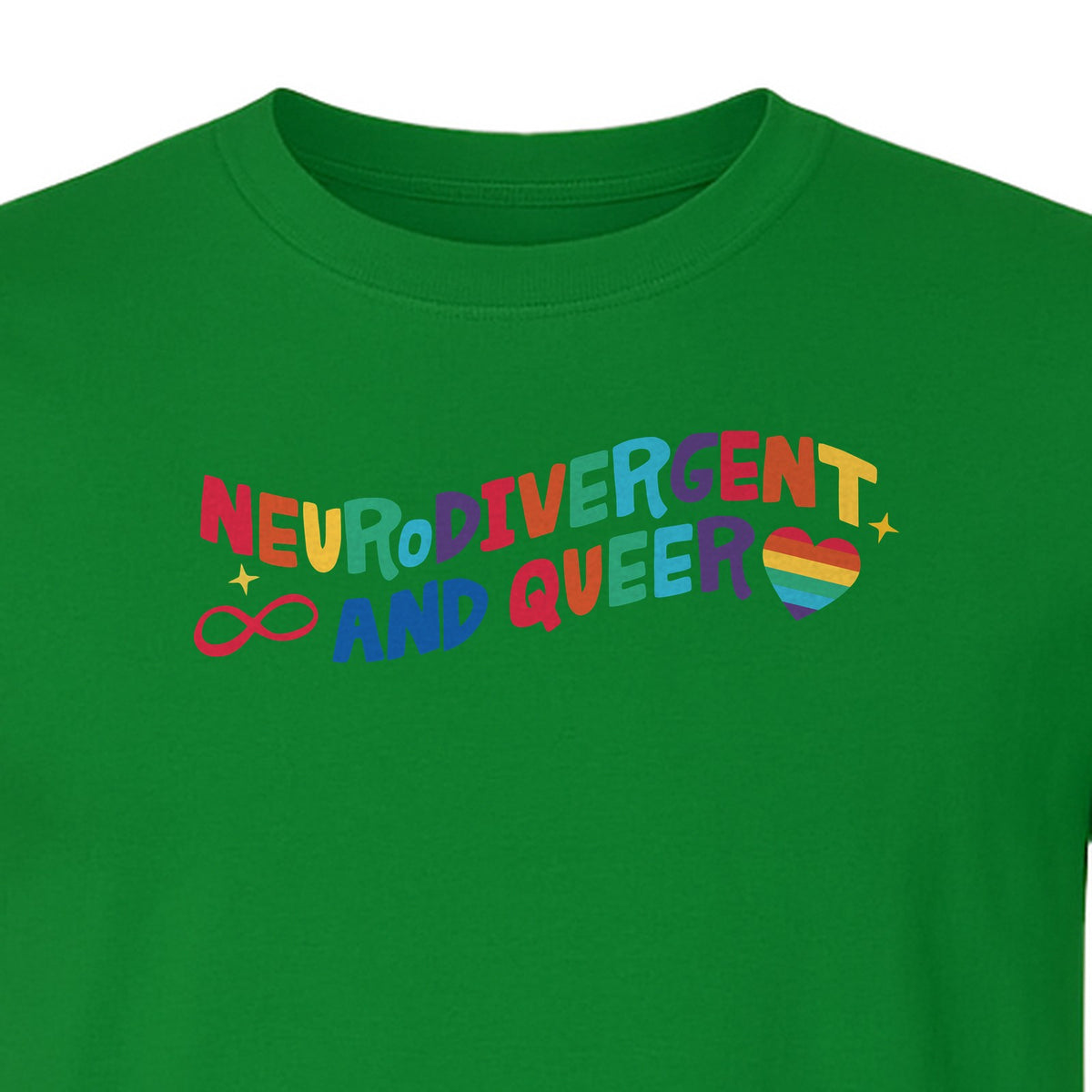 Neurodivergent and Queer T-Shirt, Rainbow Heart Infinity Symbol Pride Awareness Graphic