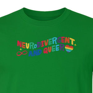 Neurodivergent and Queer T-Shirt, Rainbow Heart Infinity Symbol Pride Awareness Graphic