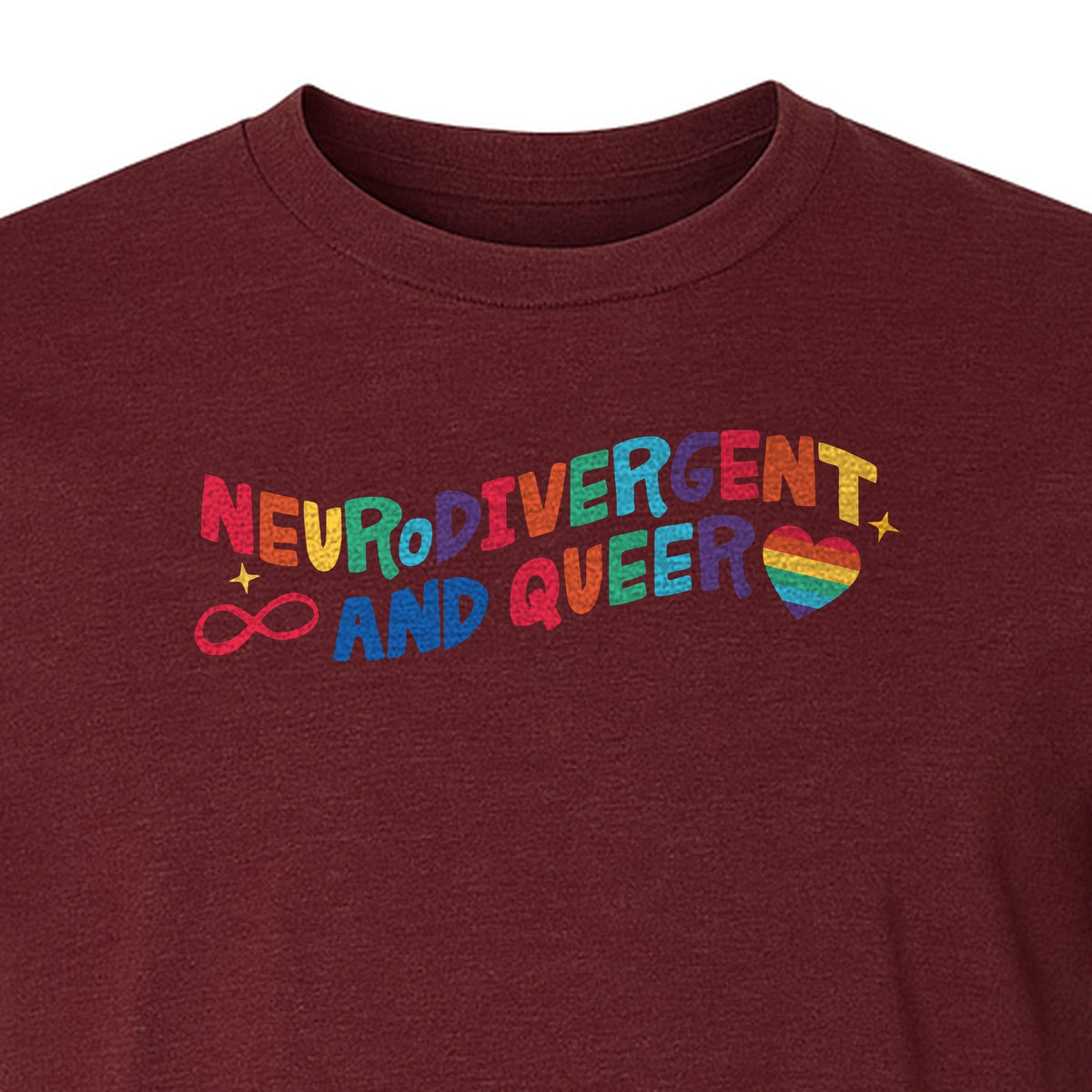 Neurodivergent and Queer T-Shirt, Rainbow Heart Infinity Symbol Pride Awareness Graphic