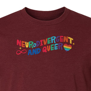 Neurodivergent and Queer T-Shirt, Rainbow Heart Infinity Symbol Pride Awareness Graphic