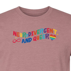 Neurodivergent and Queer T-Shirt, Rainbow Heart Infinity Symbol Pride Awareness Graphic