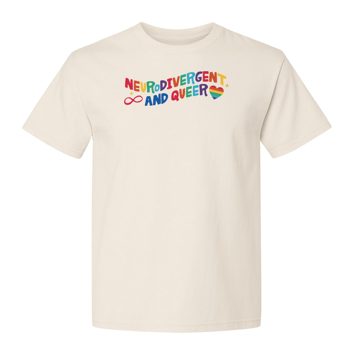 Neurodivergent and Queer T-Shirt, Rainbow Heart Infinity Symbol Pride Awareness Graphic