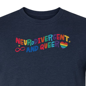 Neurodivergent and Queer T-Shirt, Rainbow Heart Infinity Symbol Pride Awareness Graphic