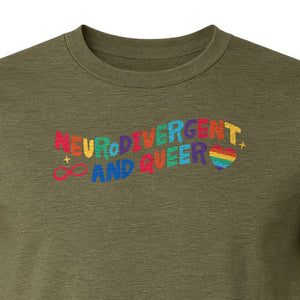 Neurodivergent and Queer T-Shirt, Rainbow Heart Infinity Symbol Pride Awareness Graphic