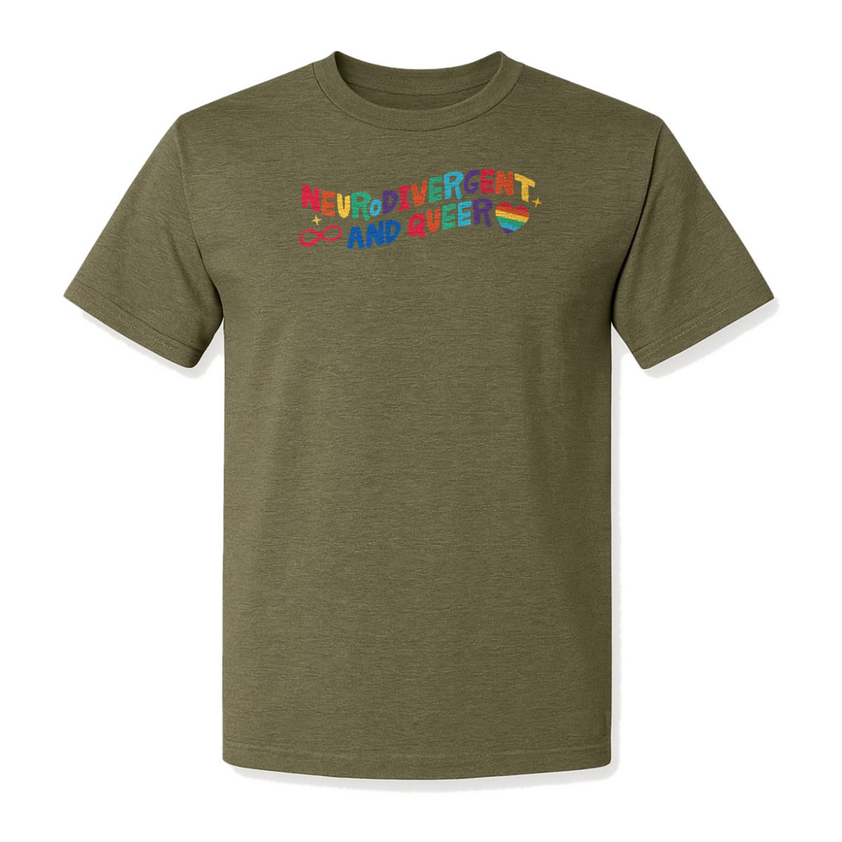 Neurodivergent and Queer T-Shirt, Rainbow Heart Infinity Symbol Pride Awareness Graphic