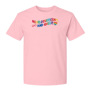 Neurodivergent and Queer T-Shirt, Rainbow Heart Infinity Symbol Pride Awareness Graphic