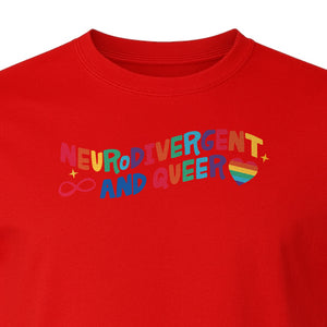 Neurodivergent and Queer T-Shirt, Rainbow Heart Infinity Symbol Pride Awareness Graphic