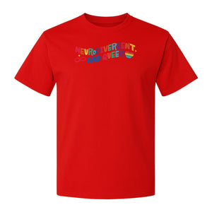 Neurodivergent and Queer T-Shirt, Rainbow Heart Infinity Symbol Pride Awareness Graphic