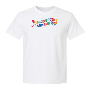 Neurodivergent and Queer T-Shirt, Rainbow Heart Infinity Symbol Pride Awareness Graphic