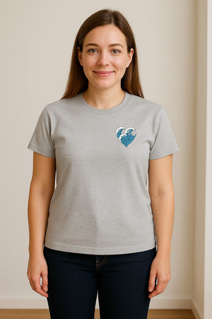 Ocean Wave Heart T-Shirt, Minimal Beach Graphic for Surf Lovers and Summer Vacations