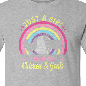 Chicken and Goat T-Shirt, Just a Girl Who Loves Farm Animals Graphic Gift for Farmers