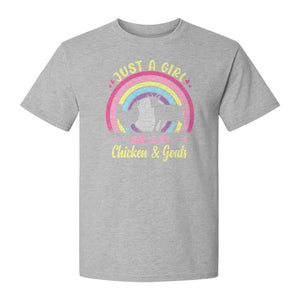 Chicken and Goat T-Shirt, Just a Girl Who Loves Farm Animals Graphic Gift for Farmers