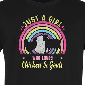 Chicken and Goat T-Shirt, Just a Girl Who Loves Farm Animals Graphic Gift for Farmers