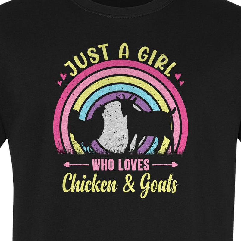 Chicken and Goat T-Shirt, Just a Girl Who Loves Farm Animals Graphic Gift for Farmers