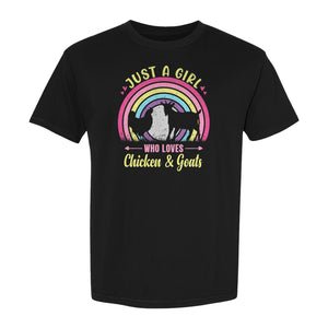 Chicken and Goat T-Shirt, Just a Girl Who Loves Farm Animals Graphic Gift for Farmers