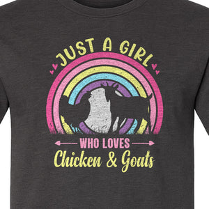 Chicken and Goat T-Shirt, Just a Girl Who Loves Farm Animals Graphic Gift for Farmers