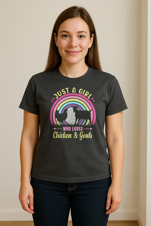 Chicken and Goat T-Shirt, Just a Girl Who Loves Farm Animals Graphic Gift for Farmers