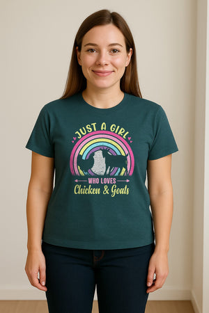 Chicken and Goat T-Shirt, Just a Girl Who Loves Farm Animals Graphic Gift for Farmers