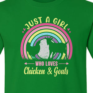 Chicken and Goat T-Shirt, Just a Girl Who Loves Farm Animals Graphic Gift for Farmers