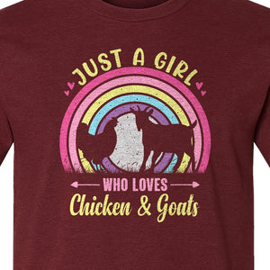 Chicken and Goat T-Shirt, Just a Girl Who Loves Farm Animals Graphic Gift for Farmers