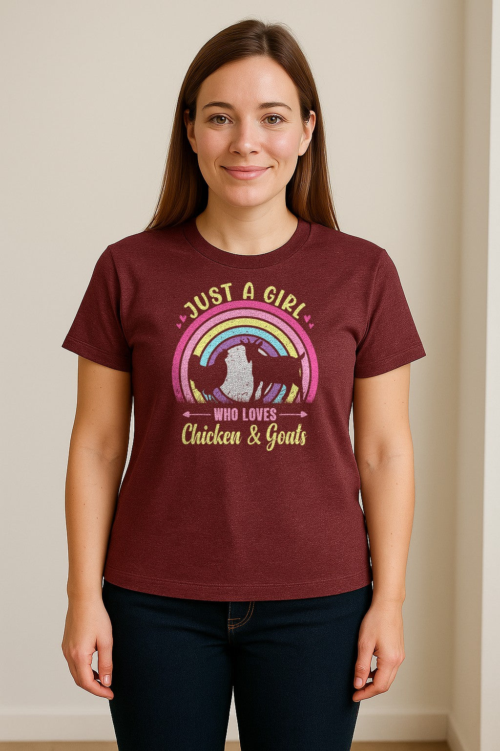 Chicken and Goat T-Shirt, Just a Girl Who Loves Farm Animals Graphic Gift for Farmers