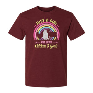 Chicken and Goat T-Shirt, Just a Girl Who Loves Farm Animals Graphic Gift for Farmers