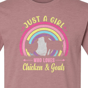 Chicken and Goat T-Shirt, Just a Girl Who Loves Farm Animals Graphic Gift for Farmers