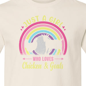 Chicken and Goat T-Shirt, Just a Girl Who Loves Farm Animals Graphic Gift for Farmers