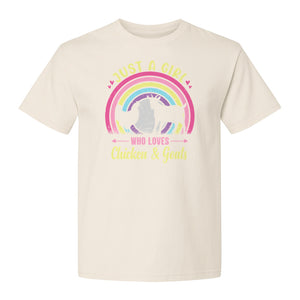 Chicken and Goat T-Shirt, Just a Girl Who Loves Farm Animals Graphic Gift for Farmers