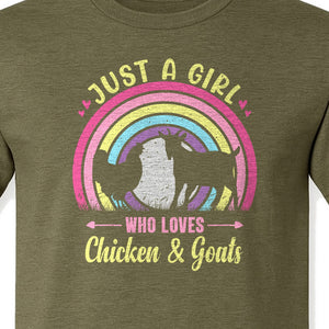 Chicken and Goat T-Shirt, Just a Girl Who Loves Farm Animals Graphic Gift for Farmers