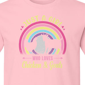 Chicken and Goat T-Shirt, Just a Girl Who Loves Farm Animals Graphic Gift for Farmers