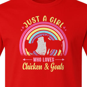 Chicken and Goat T-Shirt, Just a Girl Who Loves Farm Animals Graphic Gift for Farmers