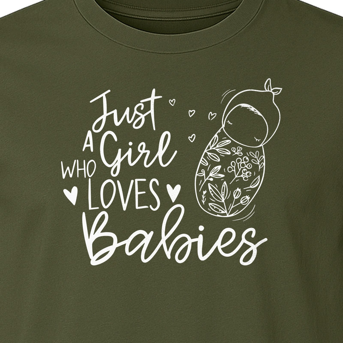 Doula T-Shirt, Just a Girl Who Loves Babies Floral Swaddle Design for Birth Workers and Midwives
