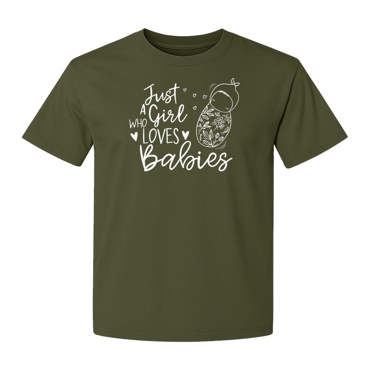 Doula T-Shirt, Just a Girl Who Loves Babies Floral Swaddle Design for Birth Workers and Midwives