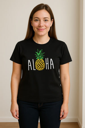 Pineapple Aloha T-Shirt, Tropical Vacation Graphic for Hawaii Trips and Beach Getaways