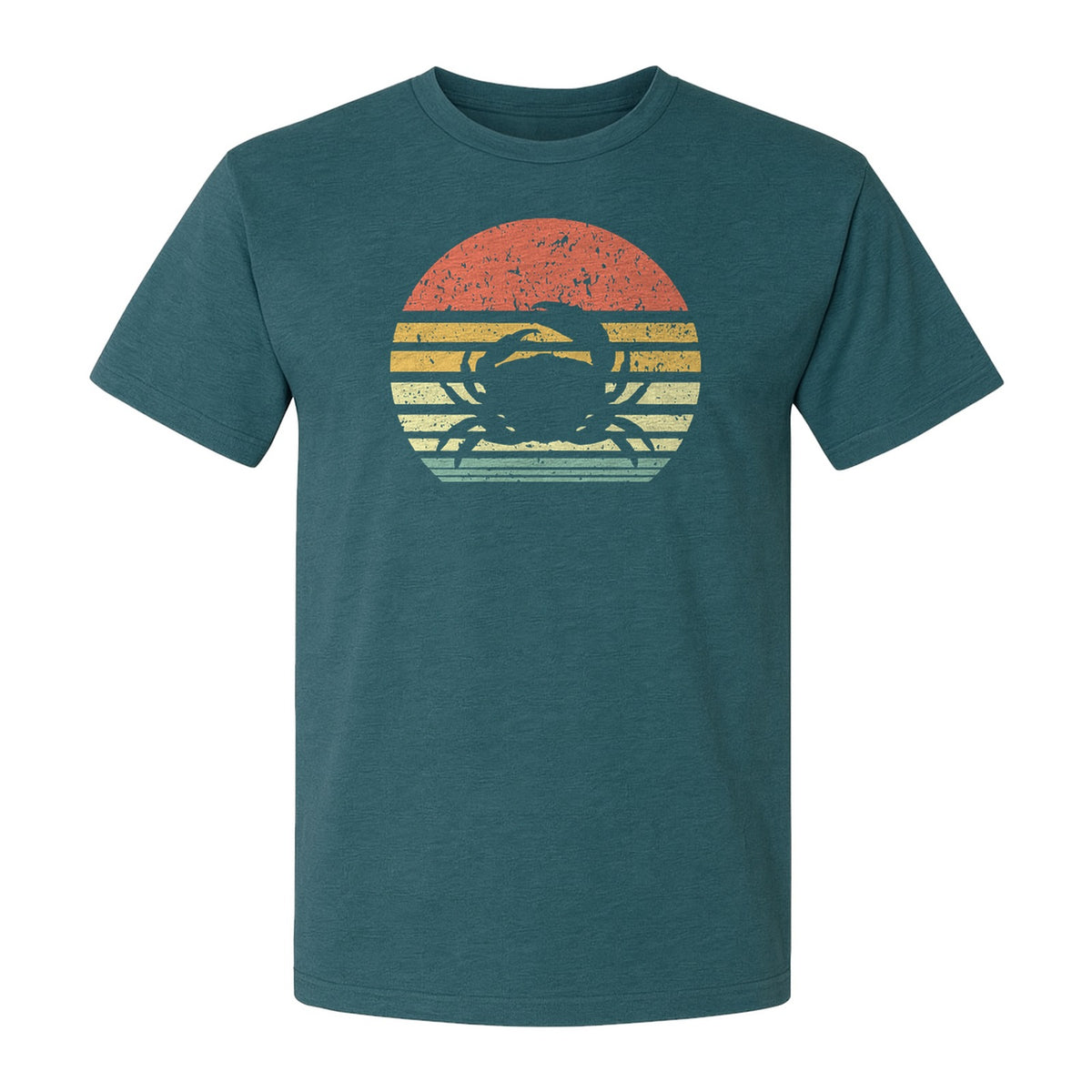 Crab T-Shirt, Retro Sunset Stripe Graphic for Beach Lovers and Animal Fans