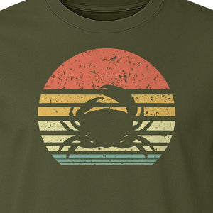 Crab T-Shirt, Retro Sunset Stripe Graphic for Beach Lovers and Animal Fans