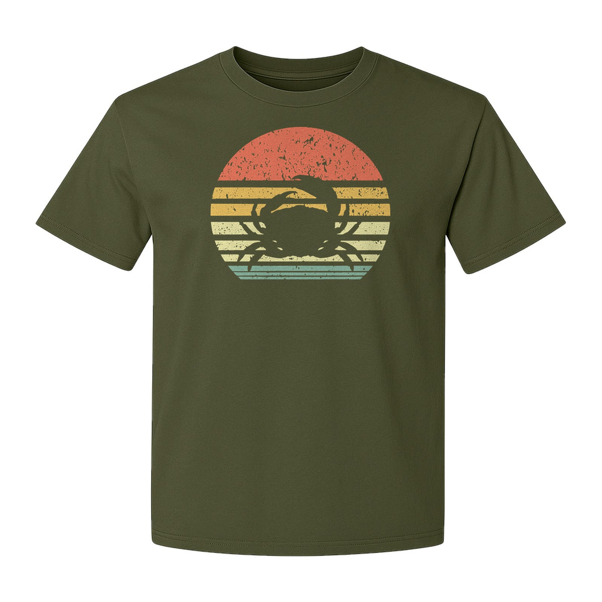 Crab T-Shirt, Retro Sunset Stripe Graphic for Beach Lovers and Animal Fans