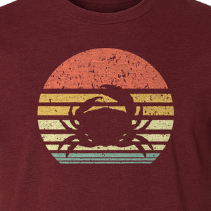Crab T-Shirt, Retro Sunset Stripe Graphic for Beach Lovers and Animal Fans