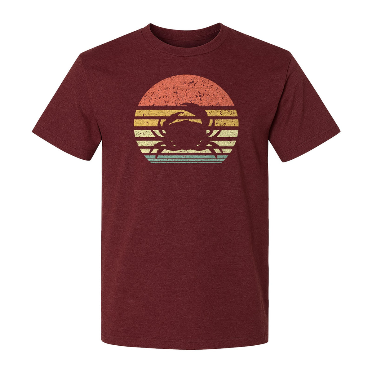 Crab T-Shirt, Retro Sunset Stripe Graphic for Beach Lovers and Animal Fans