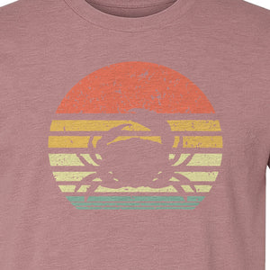 Crab T-Shirt, Retro Sunset Stripe Graphic for Beach Lovers and Animal Fans