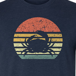 Crab T-Shirt, Retro Sunset Stripe Graphic for Beach Lovers and Animal Fans